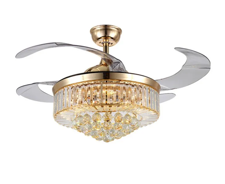 Nouveau lustre de ventilateur furtif lustre en cristal salon européen restaurant ventilateurs de plafond lampe 42 pouces gradation LED LLFA