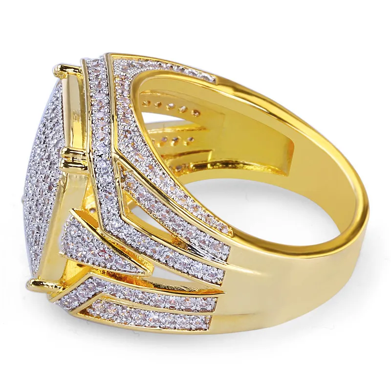 Hip Hop Iced Out Gold Micro Pave Cubic Zircon Bling Big Square Rings pour les bijoux masculins 18 mm Mother039s Day Gift3091217