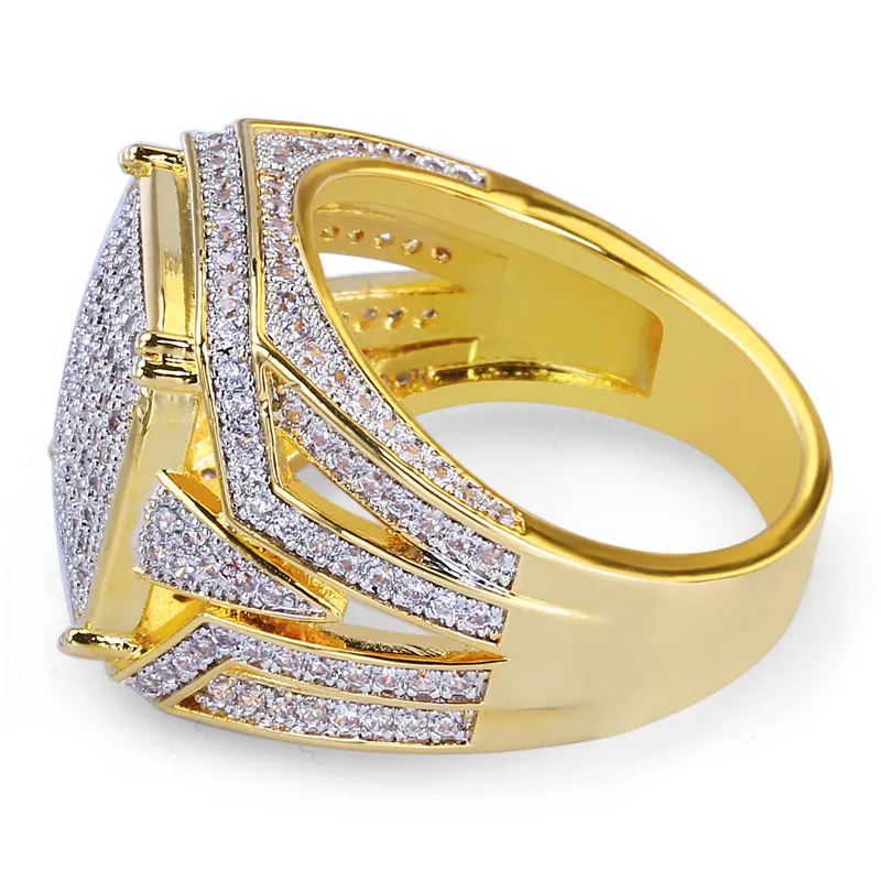 Hip Hop Iced Out Gold Micro Pave Cubic Zircon Bling Big Square Rings for Male Jewelry 18mm Mother's Day Gift