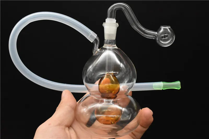 mini double layer gourd Glass oil rig Bongs Water Pipe Percolator Downstem Smoking Tobacco Pipes Recycle Oil Rigs bongs with 10mm bowl