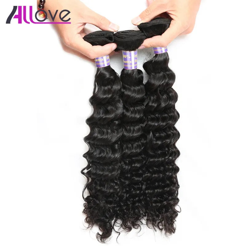 Allove Melhor 10A Onda Profunda Do Cabelo Humano Pacotes 3 pcs Cabelo Brasileiro Preço de Atacado Onda Profunda Peruano Barato Extensões de Cabelo Humano Indiano