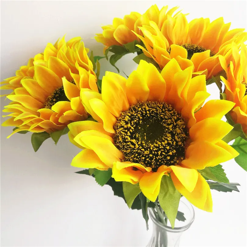 Tournesol jaune 62 cm/24,41" Fleurs artificielles en soie Simulation Tournesol unique pour accessoires de photographie de mariage Décorations de fleurs de Noël