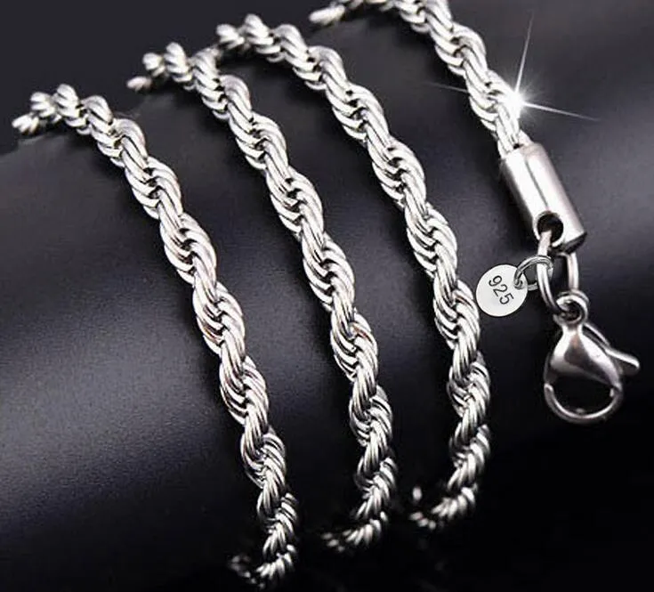 Stainless Steel Gold Rope Chain Necklace 3mm 16-30in