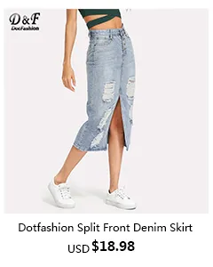 Split Front Ripped Denim Skirt