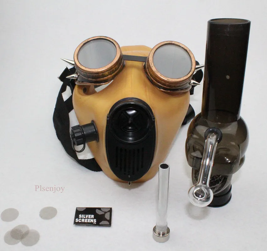 Gas Mask Bong Steam Punk Golden Mask With Goggles Glass Oil Rigs Oil
