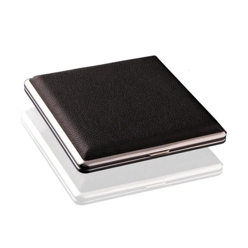 Black Pocket Leather Metal Tobacco 20 Cigarette Smoke Holder Storage Case Box Advertising Business Gifts QW8452