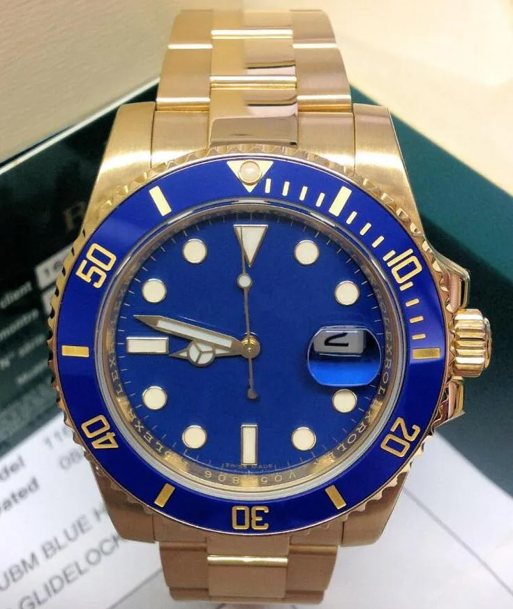 High Quality Mens Watch Date Blue Ceramic Bezel And Dial 116618LB 116618 18k Yellow Gold Asia 2813 Movement Automatic 40mm Mens Watches