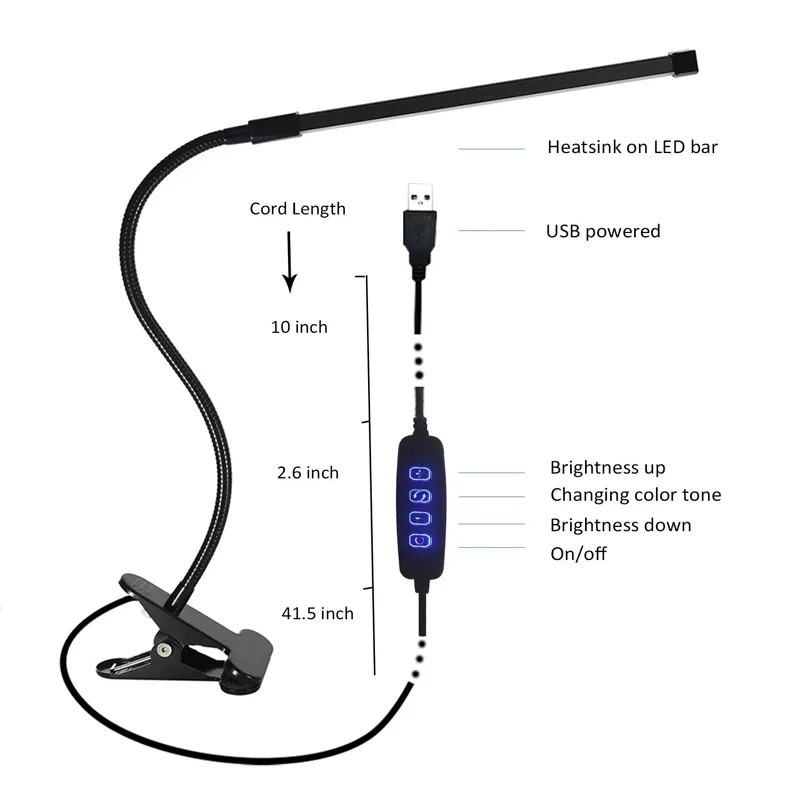 라이트 USB 테이블 조명에 LED 데스크 램프 조광 눈 보호 밤 독서 빛 플렉스 클램프 램프 클립