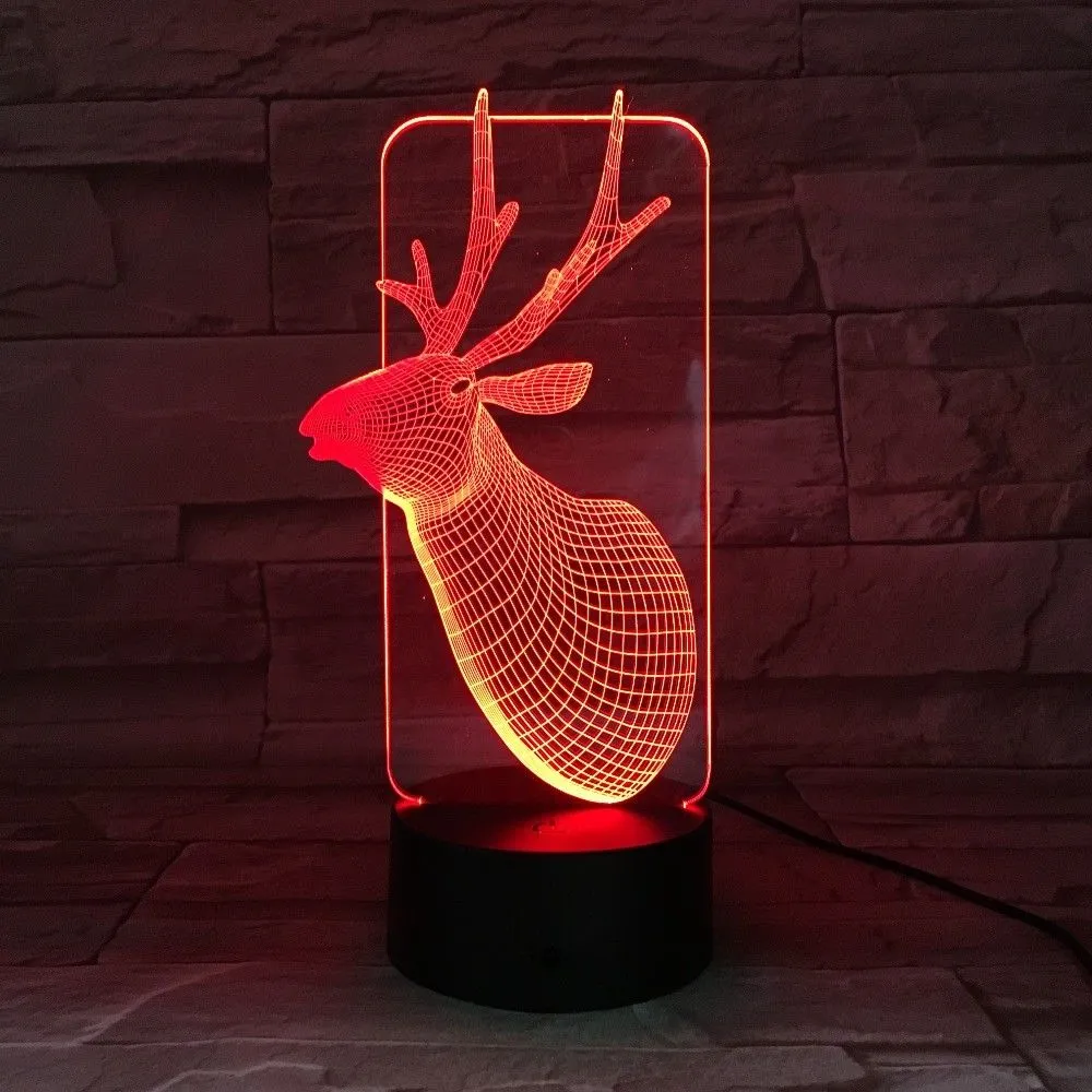 Lindo ciervo de Navidad USB 3D lámpara 7 colores luces táctiles decoración de ambiente regalo decoración del hogar accesorios de iluminación acrílicos # R21