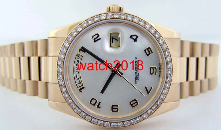 Luxus-Uhr-Edelstahl-Armband-Gold Perlmutt Diamond Lünette 118348 - UHR CHEST 39mm Automatic Mode Herrenarmbanduhr