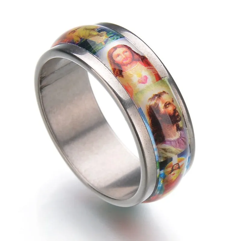 Religiösa smycken Helige Jesus Kristus Emalj Ring i rostfritt stål Unisex fingerring kristna katolska julklappar