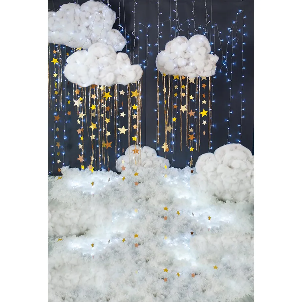 Twinkle Twinkle Little Star Backdrop voor Photography Gedrukt Glitters 3D White Wolken Pasgeboren Baby Kids Foto Studio Achtergronden