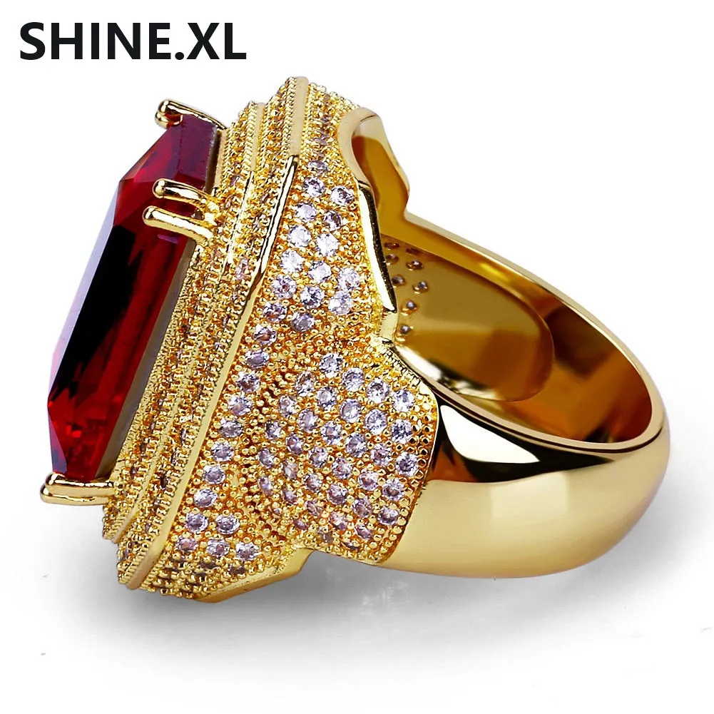 Hip Hop New Design Square Cut Ruby Ring Real Gold Plated Jewelry for Women Fashion Engagement Wedding Ring253Q