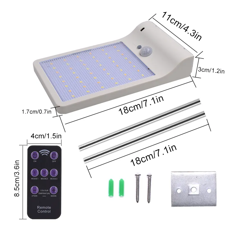 Uaktualniane 48 LED SOLAR Light Kolor Regulowany z kontrolera Trzy tryby Wodoodporne światła lampy na zewnątrz Wall Street