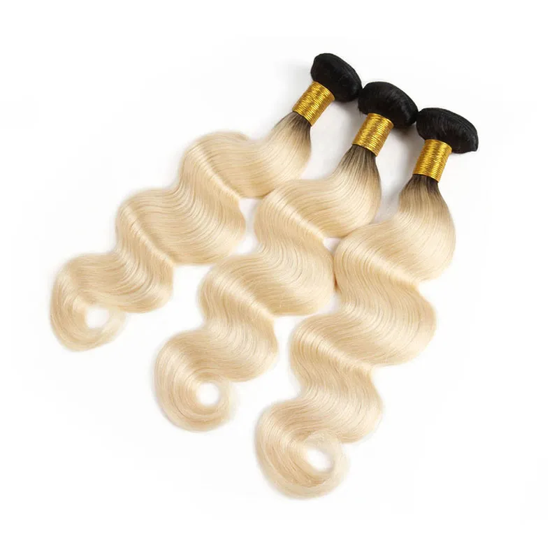 Body Wave Maleisisch menselijk haar 1B613 Ombre blondinebundels met sluiting Peruaans Braziliaans blond maagdelijk haar weeft met 44 kant4375818