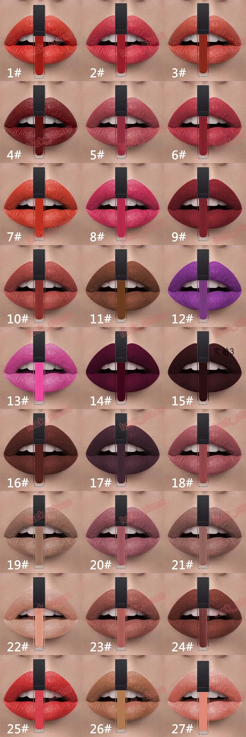 27 Färg ingen logotyp Lipgloss Square Tube Nonstick Cup, långvarig matt läppglans i svart låda Fashion Välkommen OEM -beställning