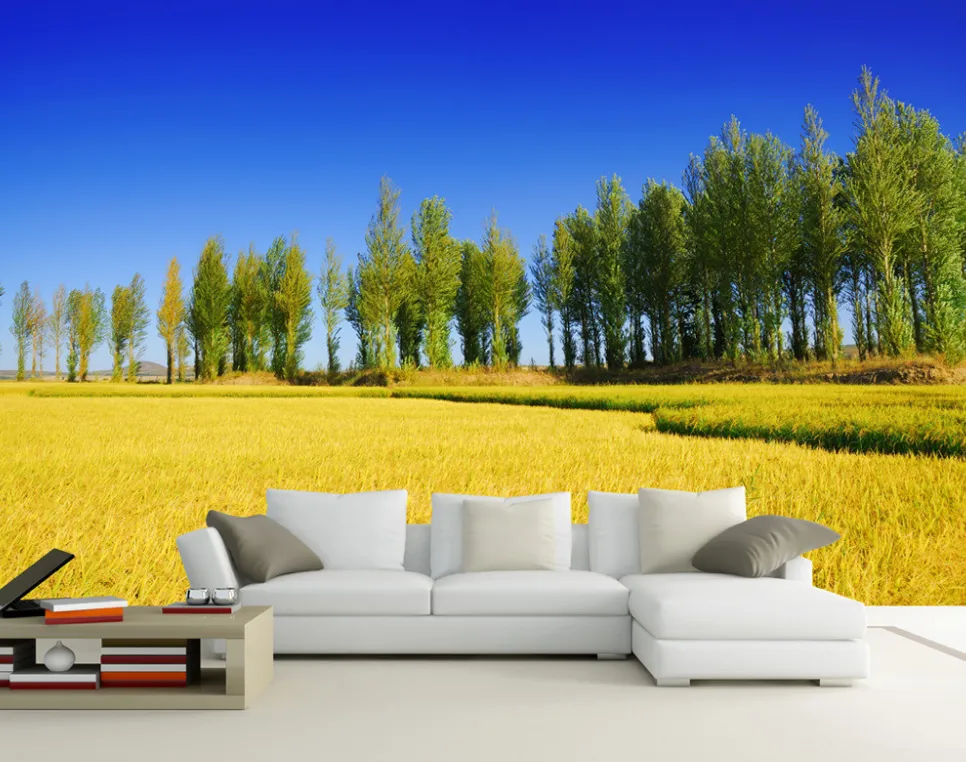 Personalizado Qualquer Tamanho Mural Papel De Parede céu Azul campo de trigo floresta paisagem 3D Papel De Parede Mural Decor Foto Pano de Fundo