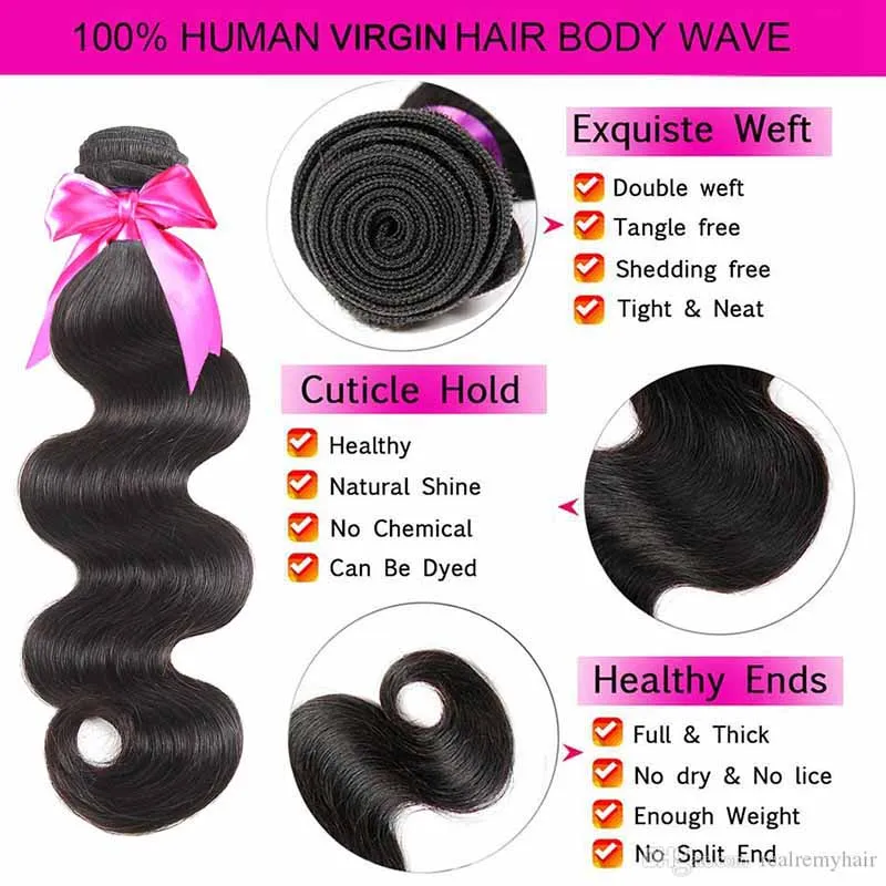 Pre Plucked Body Wave Hair Weaves With Stängning Brasilian 360 Spetsband Front med Bundle 360 ​​Lace Virgin Human Hair With Bady HA1565071