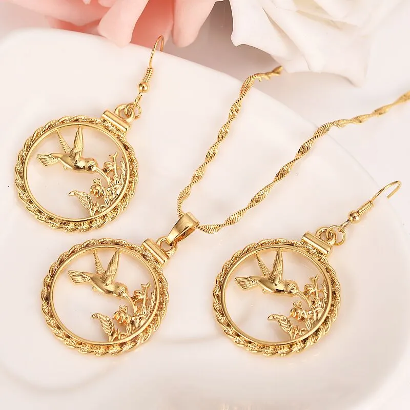 Gold Filled Cut out Tree Branch Bird Necklace Chain earrings Pendant Bohemian Choker Charms Jewellery Gift her NEW