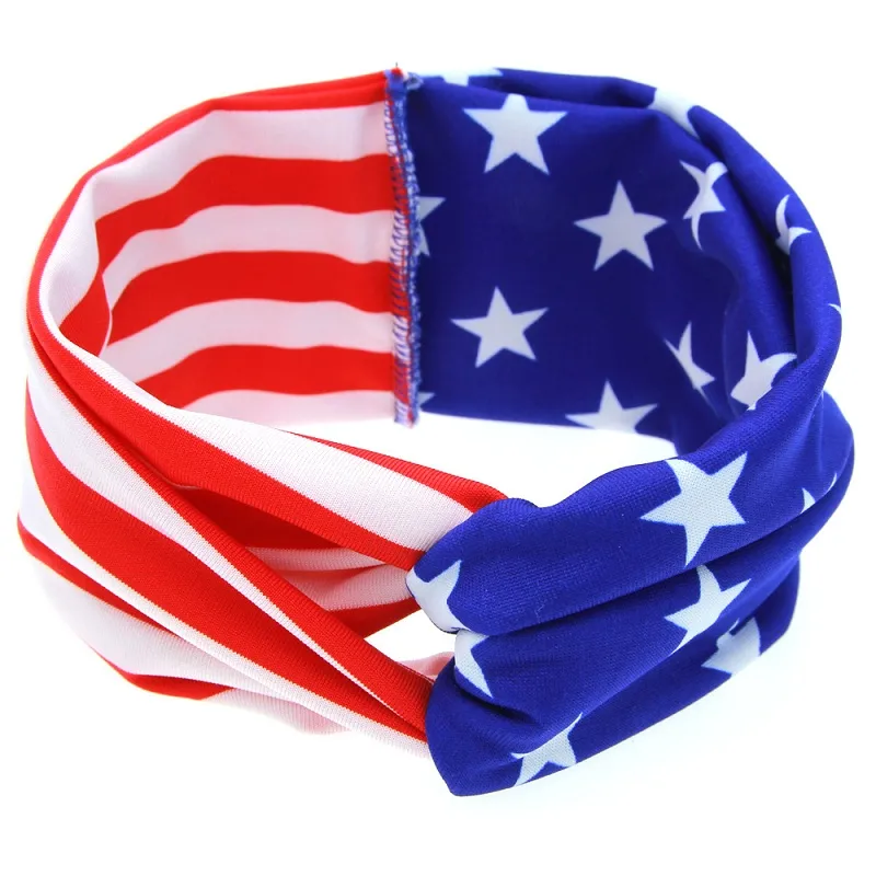 Nya nyfödda amerikanska stjärnor Stripes Flag Headband National Day Kids Bow Elasticitet Hårband Hårtillbehör