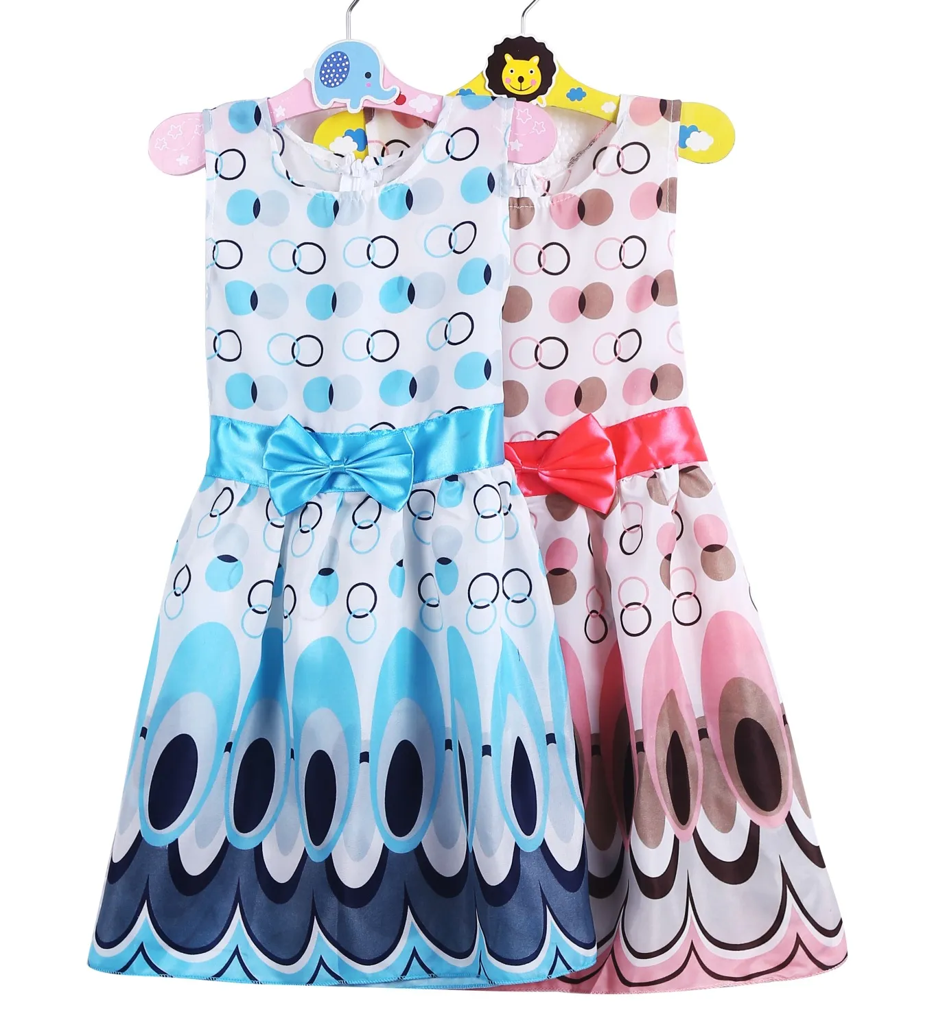 Filles Robe 2018 Nouveau Style D'été Filles Dessin Animé Vêtements Sans Manches Paon Imprimer Conception Robes Enfants Vêtements 1-10 Y