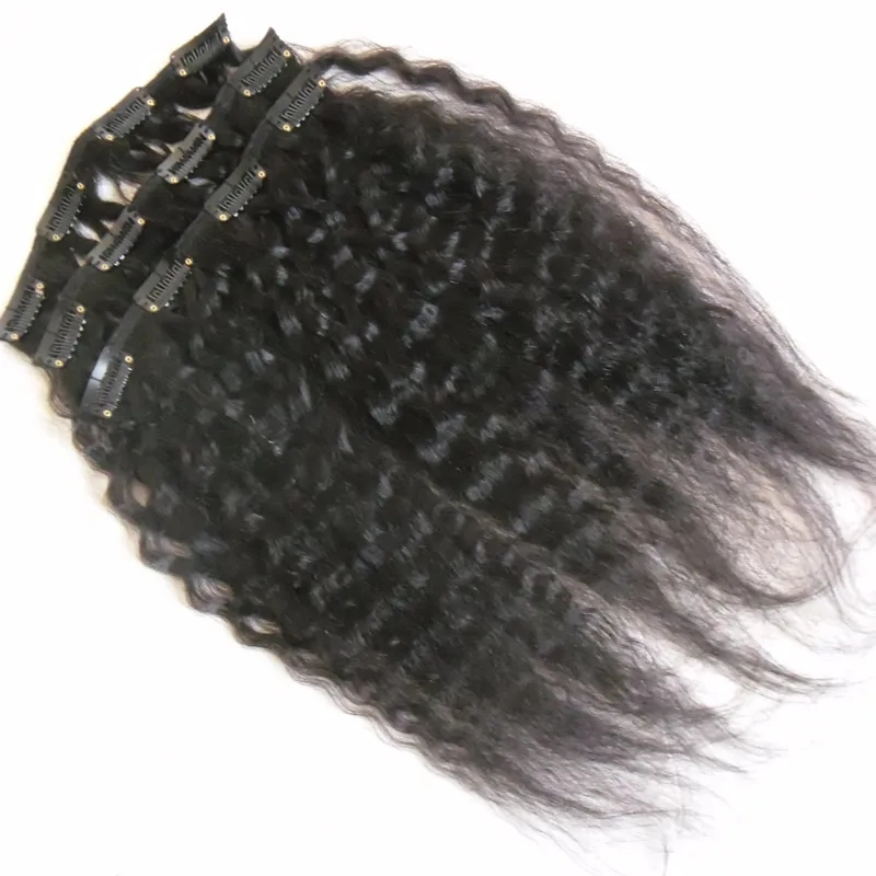 120g Kinky Straight Clip In Human Hair Extensions Brazilian Remy Hair 100% Human Natural Hair Coarse Yaki Clip Ins Natural Black