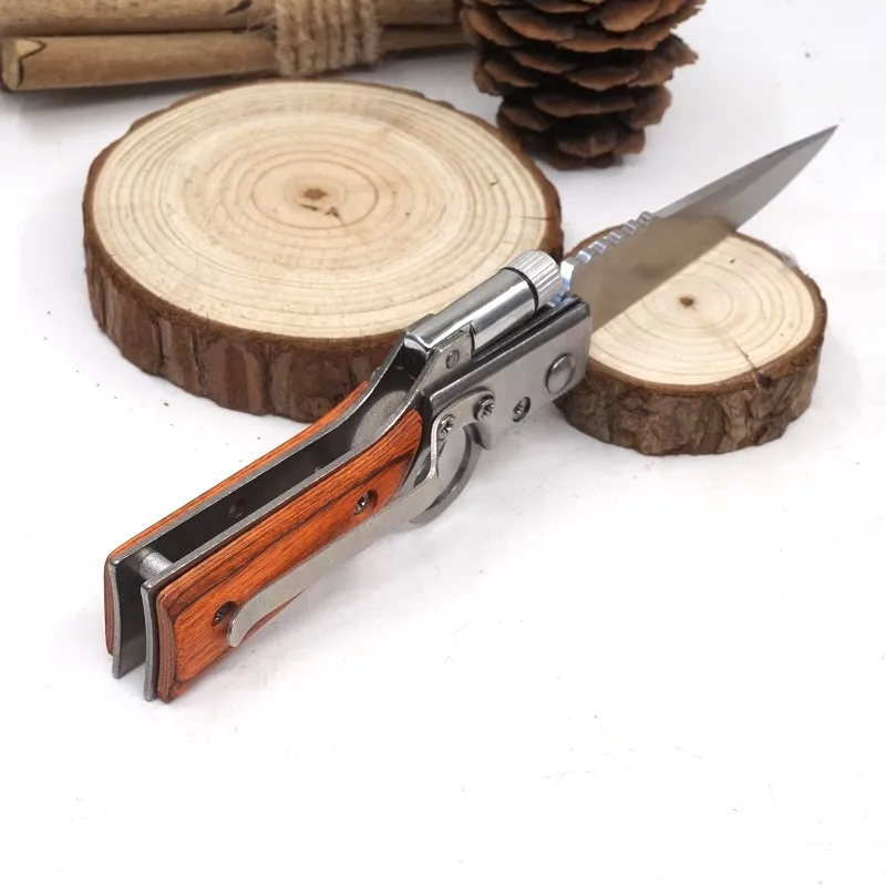 AK47 Gun Couteaux Armée Poche Couteau Pliant Tactique Camping Couteau 440 Lame Manche En Bois Extérieur EDC Outil Survie Couteaux Avec LED lumière