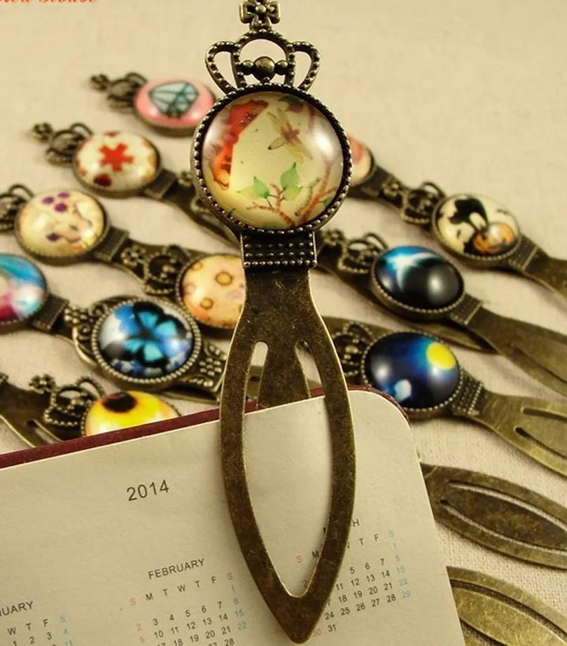 Antique Bookmark Base Fit 20mm Round Glass Cabochon Blank Bezel Setting Bookmark Findings 4 Styles2203