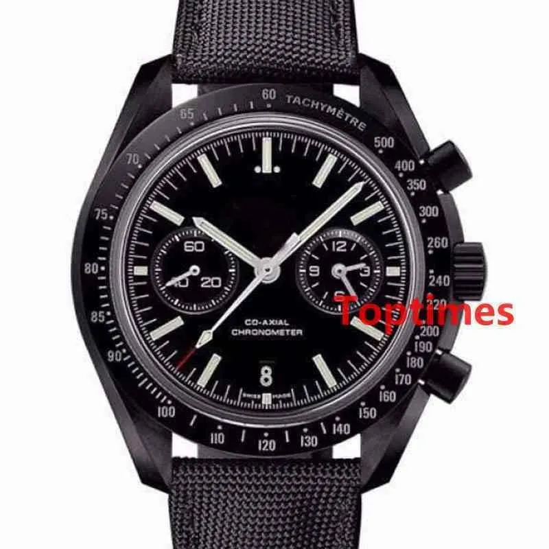 Men Watch Luxury Master MOONWATCH Black Coated Nylon Fabric Strap Foldover Clasp 44 MM Vintage
