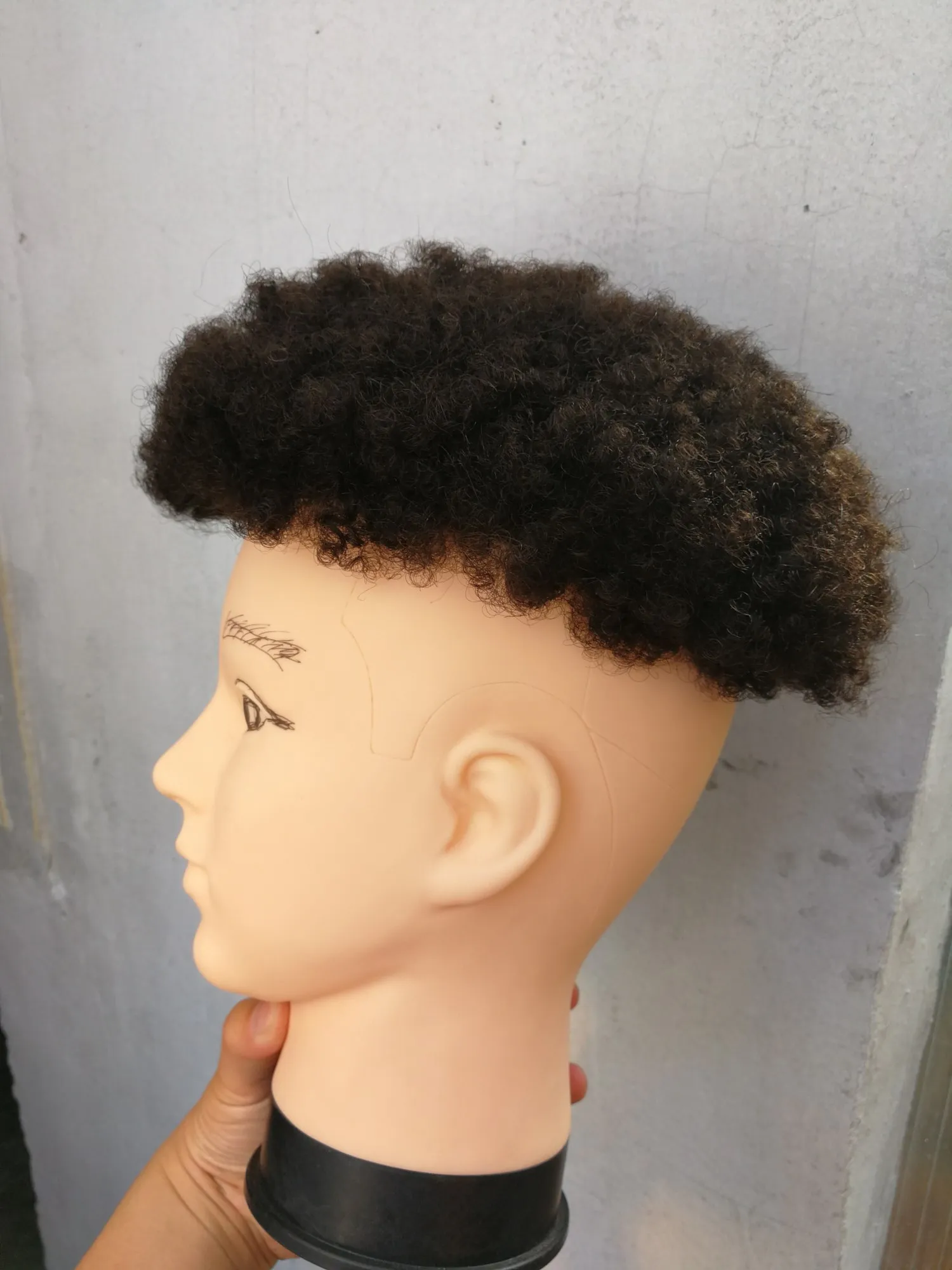 Afro Curl Human Hair Toupee Black Färg Kort Indisk Remy Hair Mens Wig Hårstycke Toupee för Black Men Gratis frakt