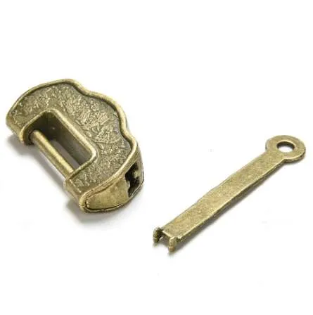 1Pc High Quality Archaistic Chinese Vintage Antique old style lock/key excellent Brass Carved Word padlock 3.5cm*1.7cm*1cm