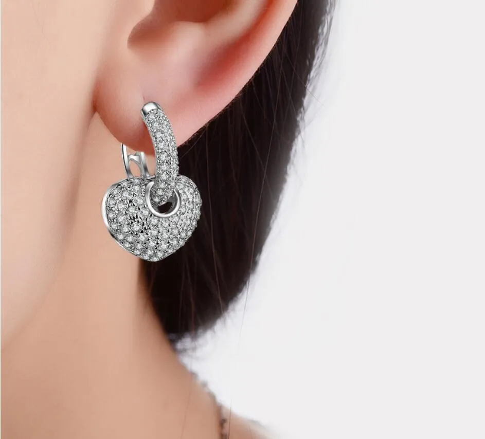 Brand New Luksusowa Biżuteria 18kt Whiterose Gold Fillewa Pave Full White Sapphire CZ Diament Diamond Drop Earring Dla Lovers Prezent z pudełkiem