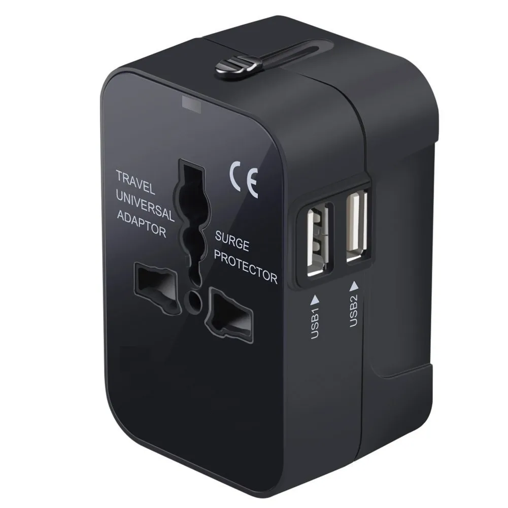 Międzynarodowy Uniwersalny WSZYSTKIE W JEDNYM WORLDWIDE TRAVEL Adapter Ładowarka ścienna Zasilacz AC Adapter z podwójnymi portami ładowania USB