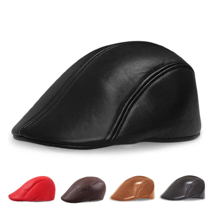 Béret en cuir PU pour femmes unisexe gavroche visière bec de canard casquette plate bord incurvé conduite Cabbie Gatsby chapeau