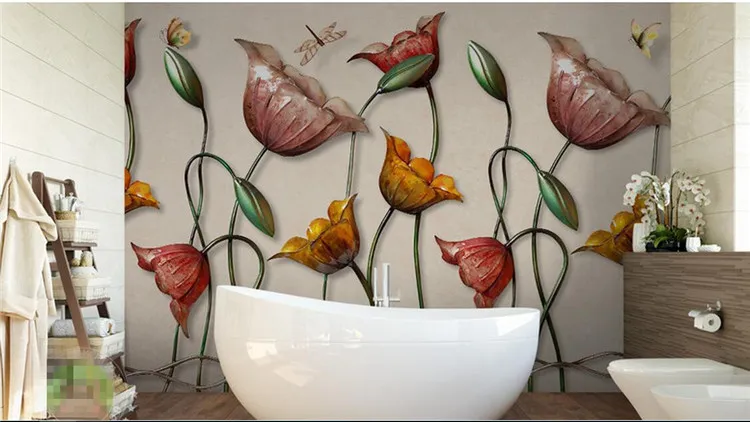 3d papel de parede lírio de água borboleta flor papel de parede mural para quarto wall art decor murales de pared 3d parede mural papier peint