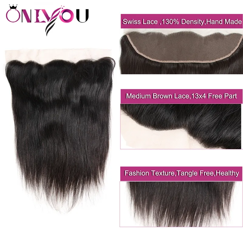 Brasilianische jungfräuliche Haarverlängerungen gerade 13x4 Ohr -Ohr -Ohr -Spitze Frontal Silky Straight Top Remy Haarsperrung geeignet mit menschlichem Haar3810325