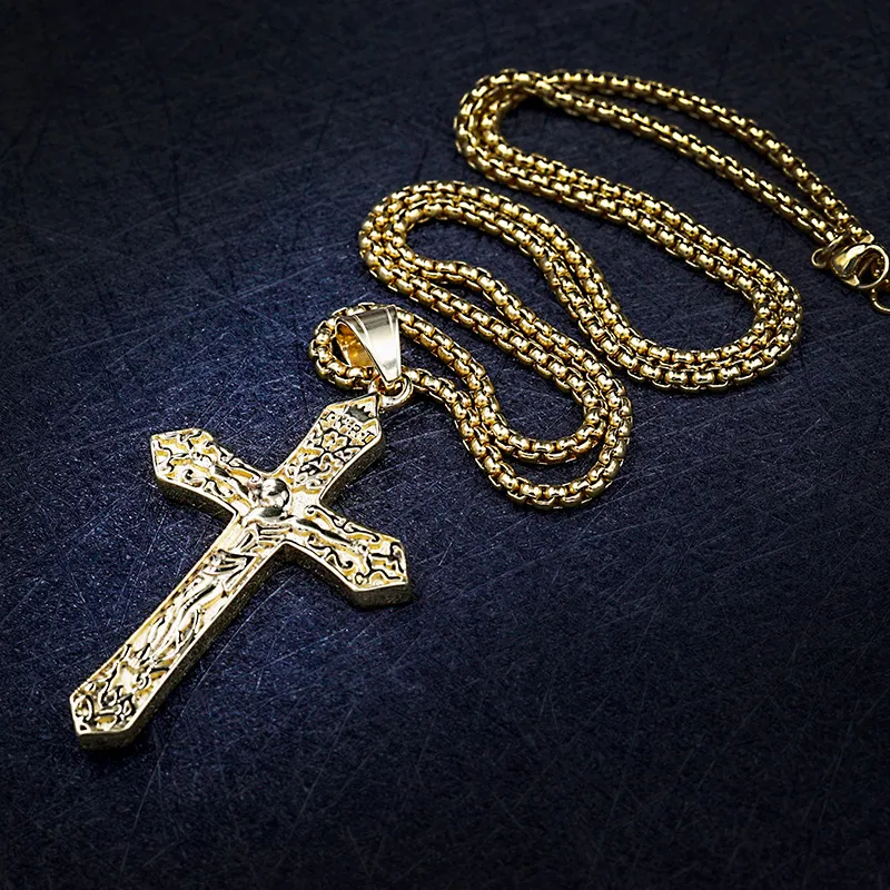 Classic alloy Jesus Cross Hip hop Pendant Necklace FULL Rhinestones thick gold plating hip-hop jewelry Hiphop styles mens necklace