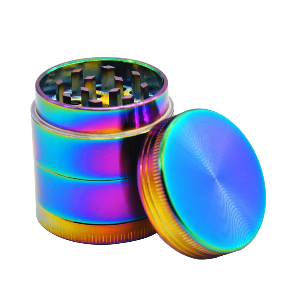 Rainbow Dazzle Color 4 Layer Metal Herb Zinklegering Tabaksmolen 40mm Crusher met stuifmeelvanger