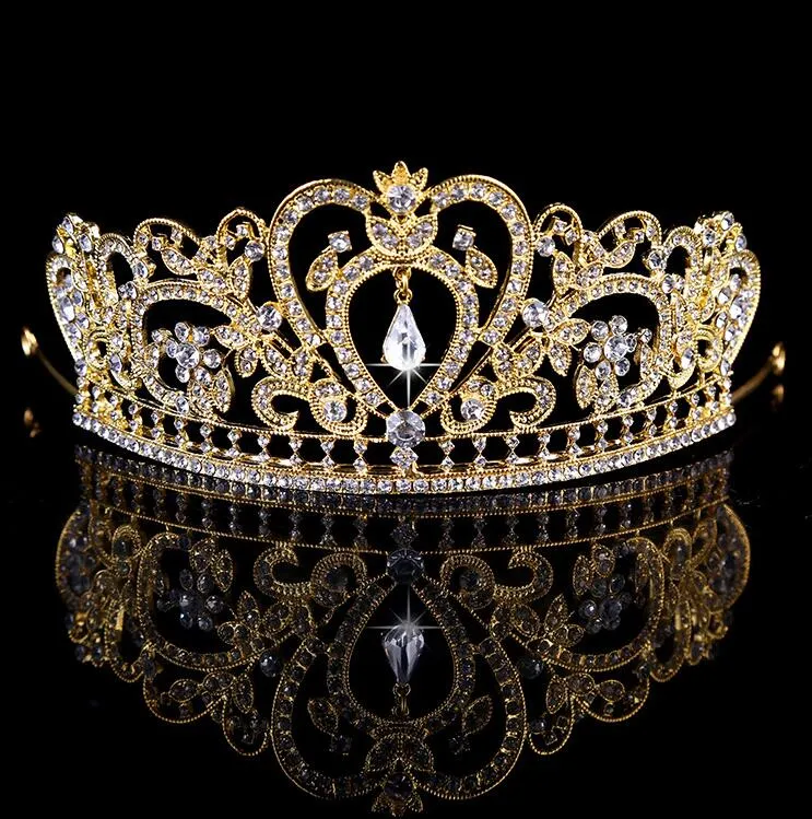 유럽 ​​신부 Tiaras 럭셔리 라인 석 크리스탈 크라운 퀸 다이아몬드 머리 공주 한국어 화이트 빛나는 헤어 액세서리