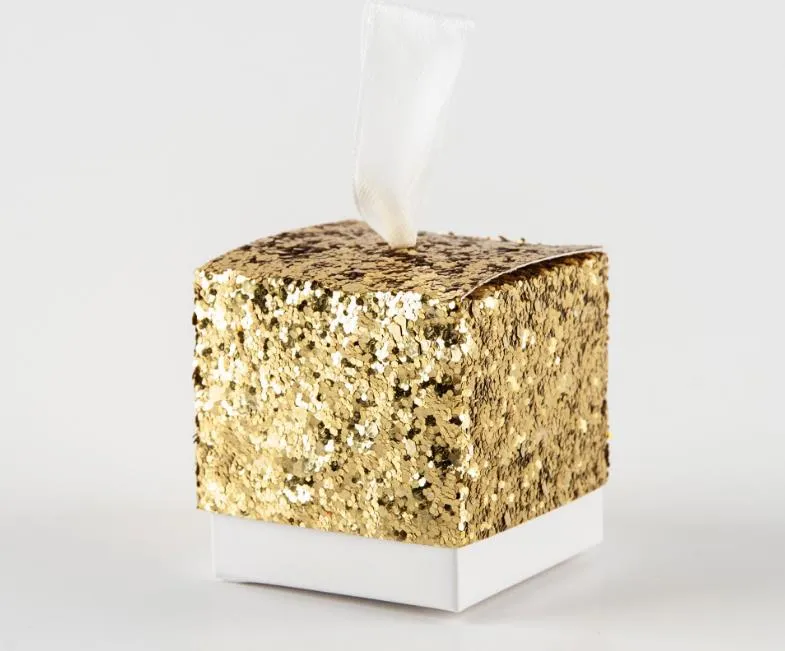 Nouvelles faveurs de mariage et cadeaux Boîte de bonbons "All That Glitters" Boîte de Faveur de paillettes d'or pour invité SN1142