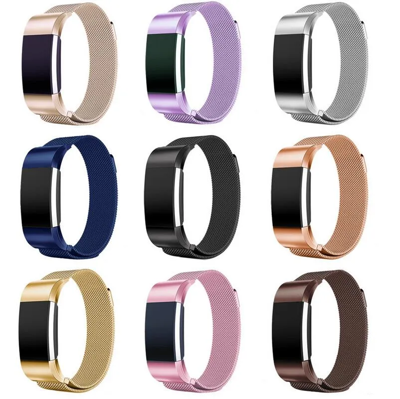 Nya 10 färger för FitBit Charge 2 Band Magnetic Milanese Loop Rostfritt stål Armband Byteband för FitBit Charge2 Rem