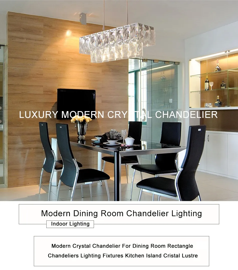 Modern LED Crystal Chandelier Lamp Rectangle E14 Chandeliers Lighting Fixtures Luxurious pendant Light for dining room Livingroom