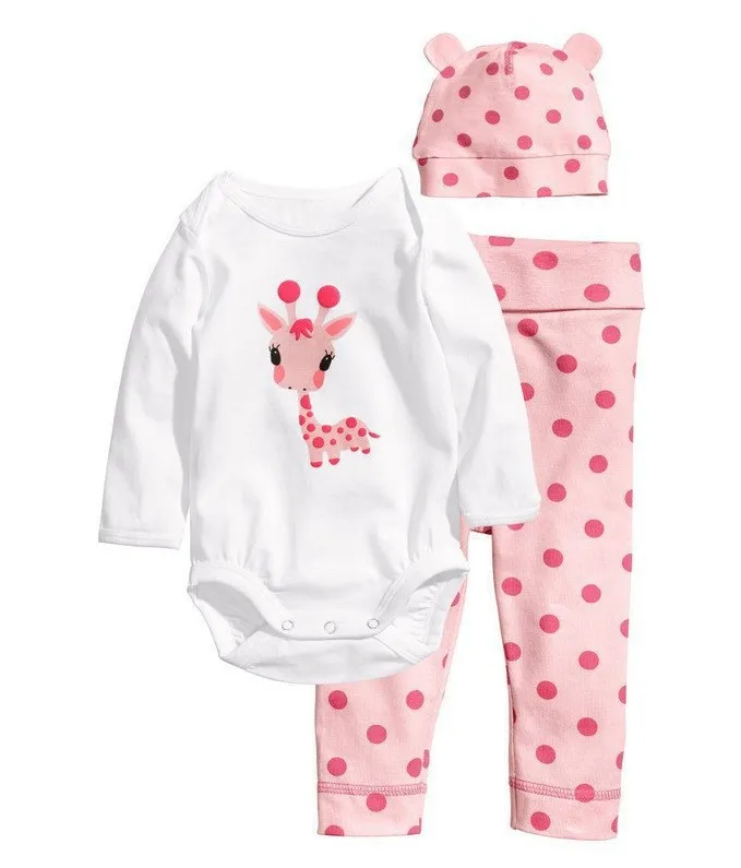 Niedliches Baby-Mädchen-Outfit mit neugeborenen Tieren und Hut, modischer Overall für Kleinkinder, Strampler + Hose + Hut, 3-teiliger Kleidungsanzug von höchster Qualität