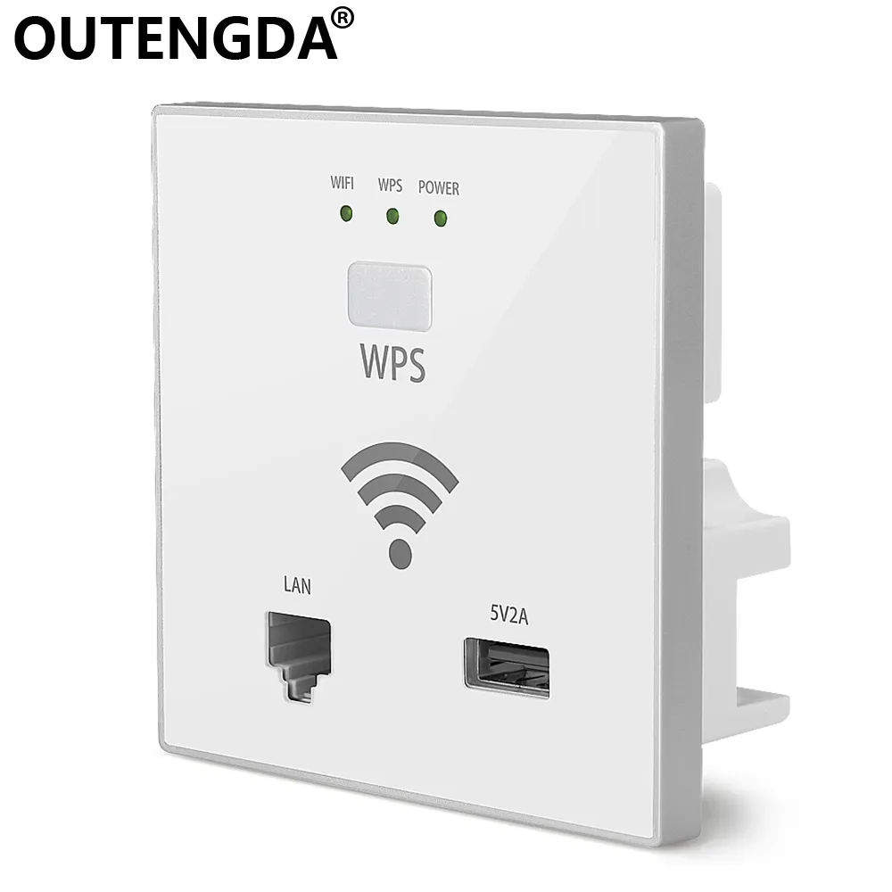 OUTENGDA 300Mbps 벽면 AP WiFi 액세스 포인트 무선 소켓 (호텔 Wi-Fi 프로젝트 지원) AC 관리 RJ45 USB WPS 암호화