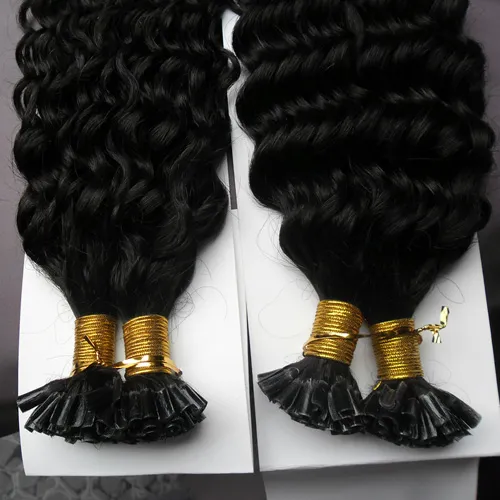 U Tipp menschliche Haarverlängerung Kinky Curly 200G 200s Keratin -Kapseln menschlicher Fusion Haarnagel u Tippmaschine gemacht Remy vorgebundenes Haar E7795660