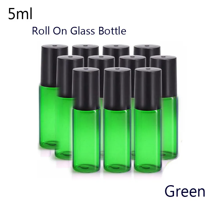 Portable 5ml1/6 oz MINI ROLL ON bottle fragrance PERFUME GLASS BOTTLES ESSENTIAL OIL Steel Metal Roller ball