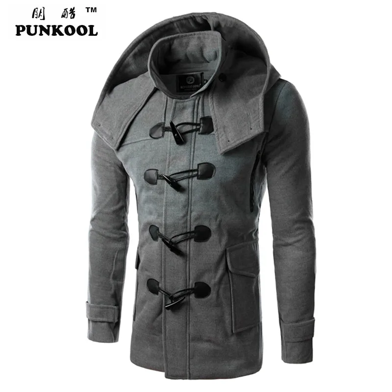 PUNKOOL Hot Duffle Coat Men Winter Fashion Design Wool Blend Trench Jacket Men  Mens Pea Coat Overcoat Cashmere