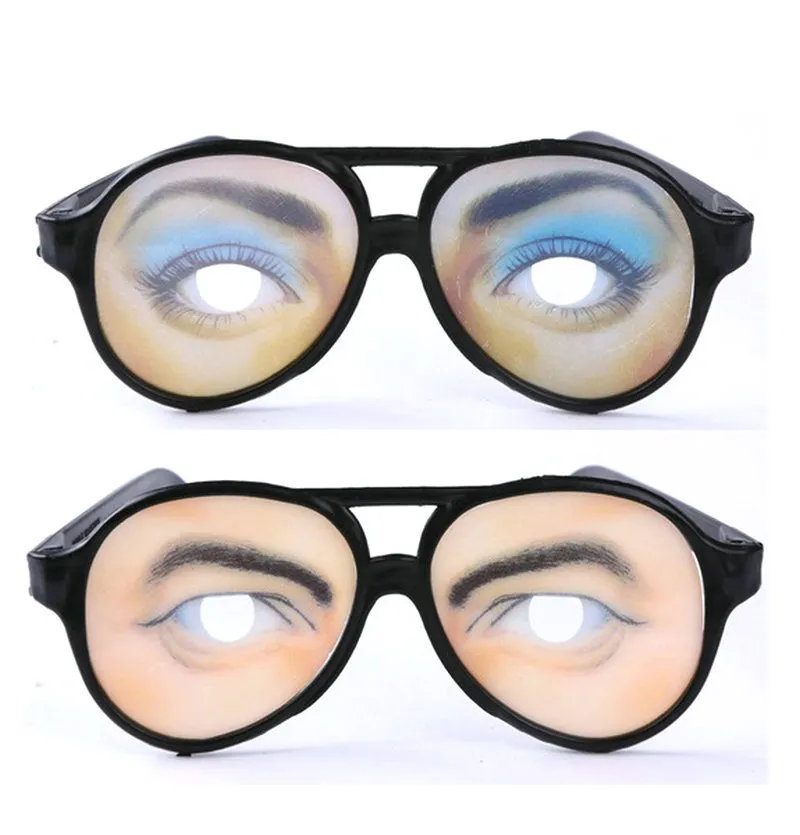 Novidade brinquedos engraçados óculos para o Dia da Mentira óculos de festa de dança para decoração padrão de olho de vidro para homens mulheres adereços engraçados