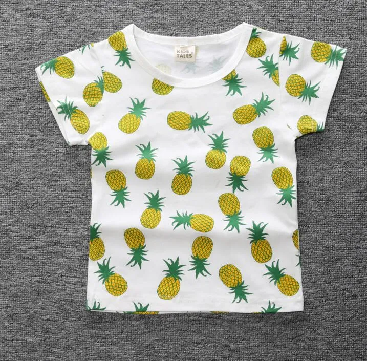 2018 ins жаркое лето дети полный ананас футболка с коротким рукавом печатных мальчики девочки хлопок фрукты дети футболка Детская одежда BLT