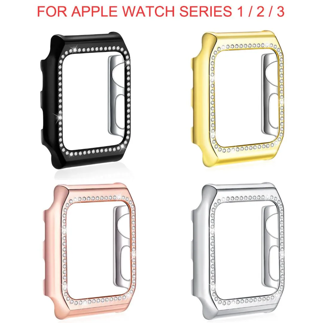 Bling Crystal Diamonds Watch Cover Case 38mm 42 mm Serie 3 Serie 2 1 Hard Plastic Protective Frame Band